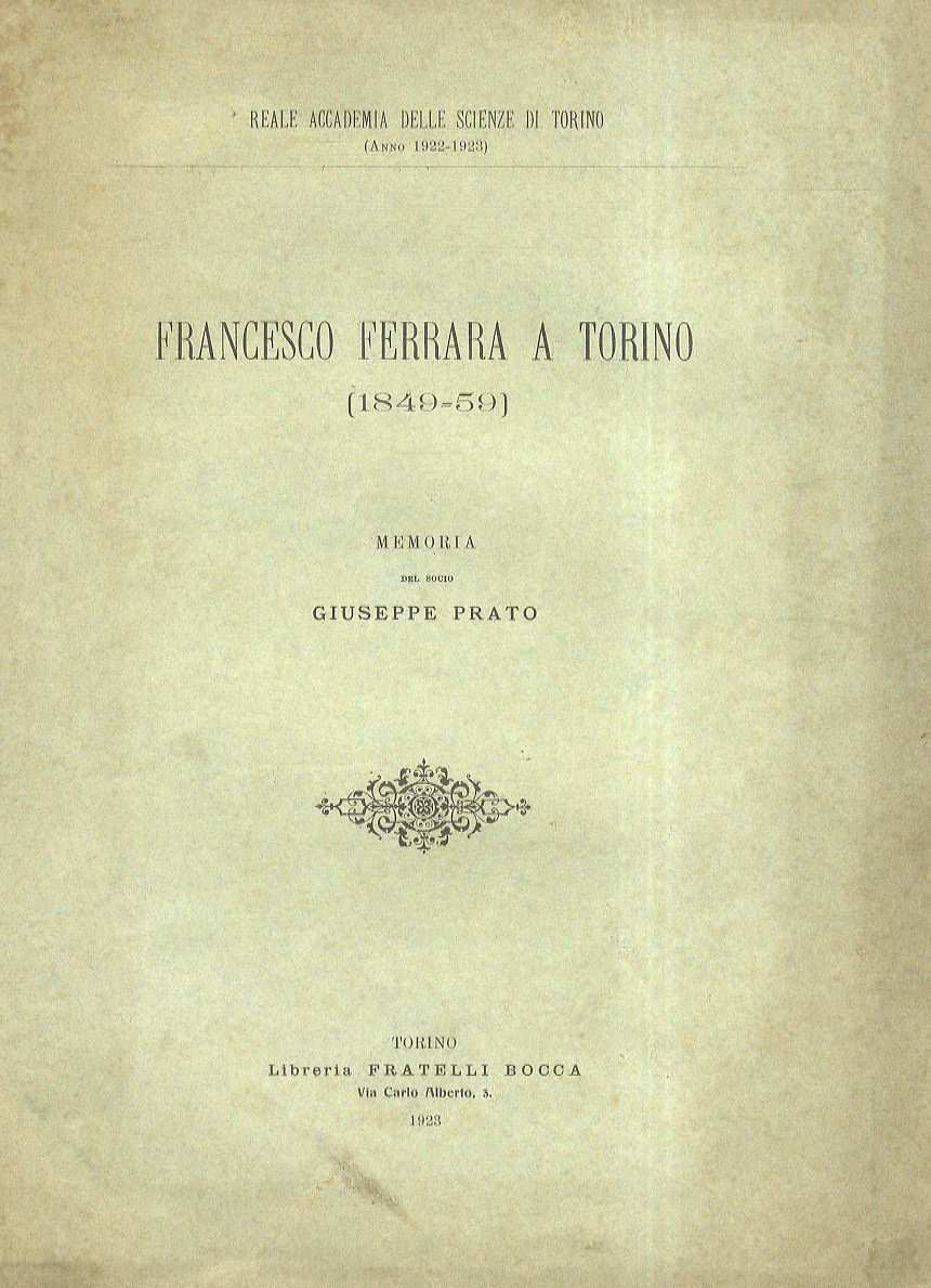 Francesco Ferrara a Torino. (1849-59). Memoria.
