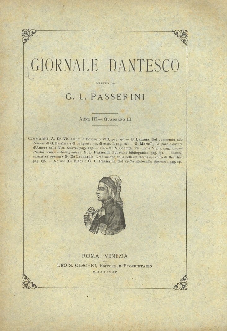 GIORNALE dantesco. Diretto da G.L. Passerini. Anno III. 1895. Quaderno …