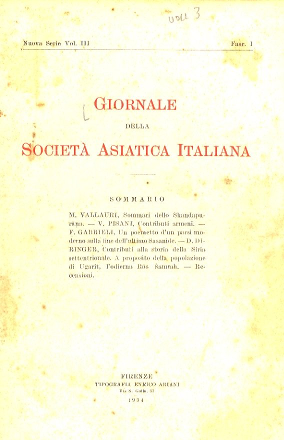 GIORNALE della Società Asiatica Italiana. Nuova serie Vol. III: fascicoli …