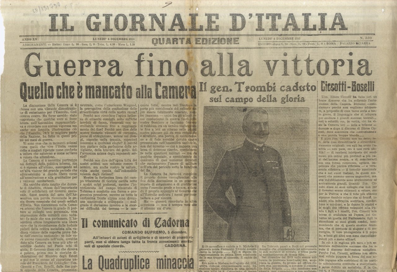 GIORNALE (IL) d'Italia. Quarta edizione. Anno XV. Lunedì 6 dicembre …