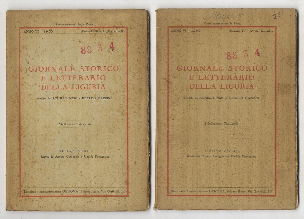 GIORNALE storico e letterario della Liguria. Fondato da Achille Neri …