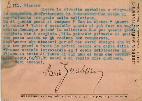 Gruppo di 6 lettere e cartoline, manoscritte o dattiloscritte, firmate, …