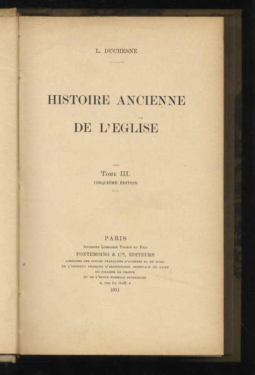 Histoire ancienne de l'Eglise. Tome I [- tome III].