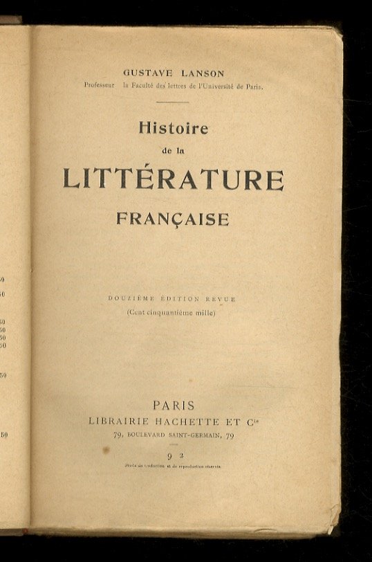 Histoire de la littérature française. 12ème édition revue.