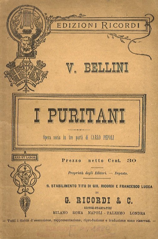 I Puritani. Opera seria in tre parti di C. Pepoli. … | Immagine principale