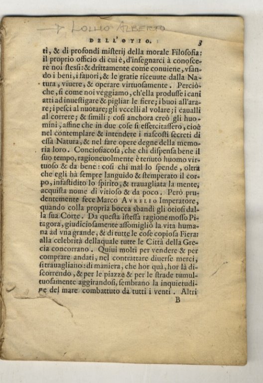 Il biasimo dell'otio. (Oratione del sig. Alberto Lollio gentil'huomo ferrarese, …
