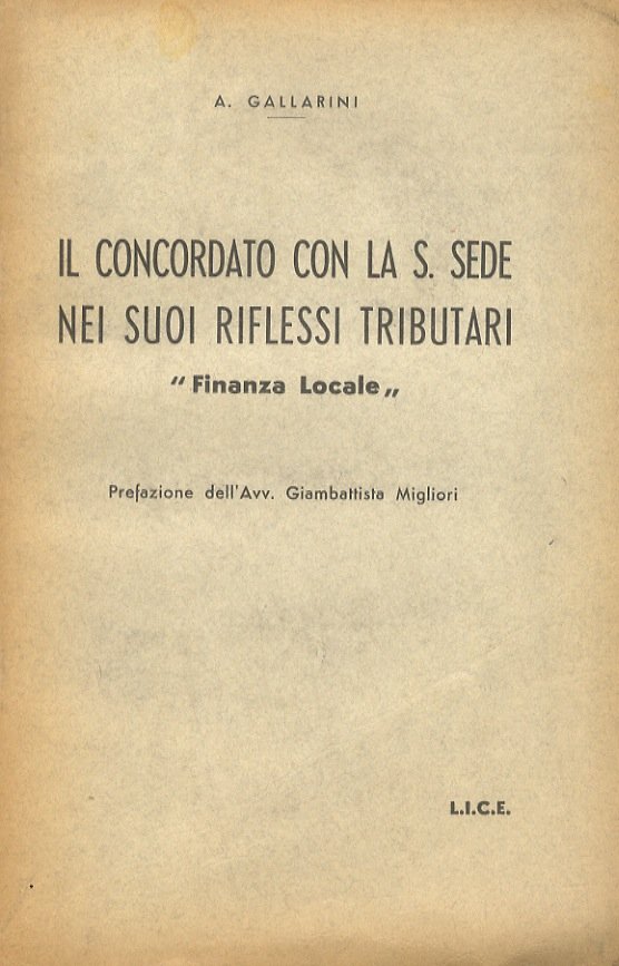 Il concordato con la S. Sede nei suoi riflessi tributari. …