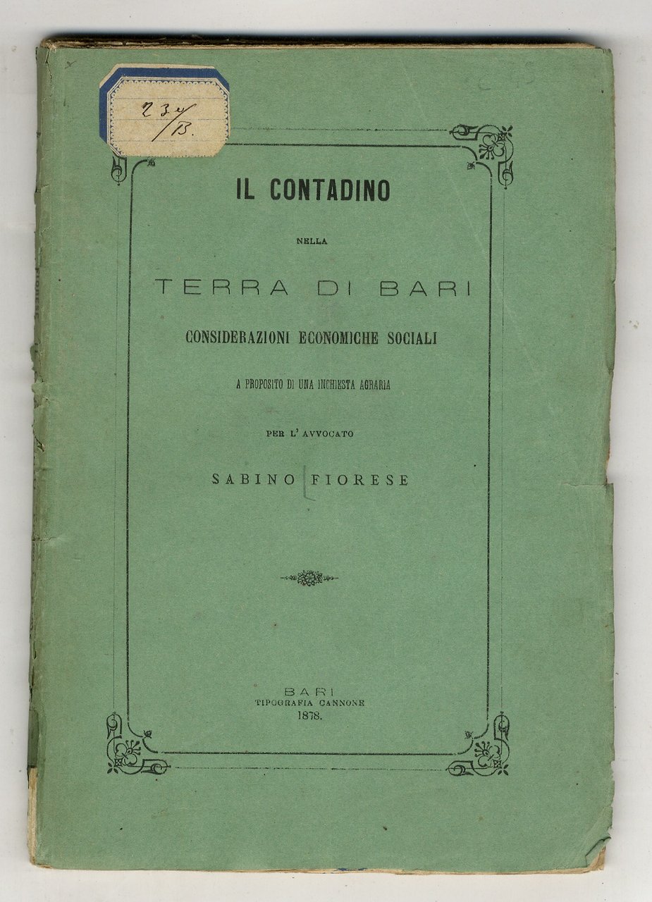 Il contadino nella terra di Bari. Considerazioni economiche sociali a … | Immagine principale