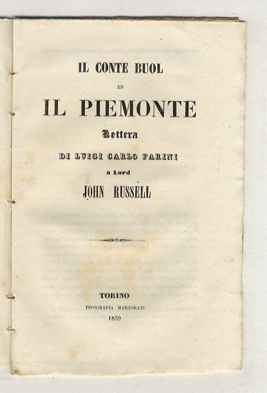 Il Conte Buol ed il Piemonte. Lettera a Lord John …