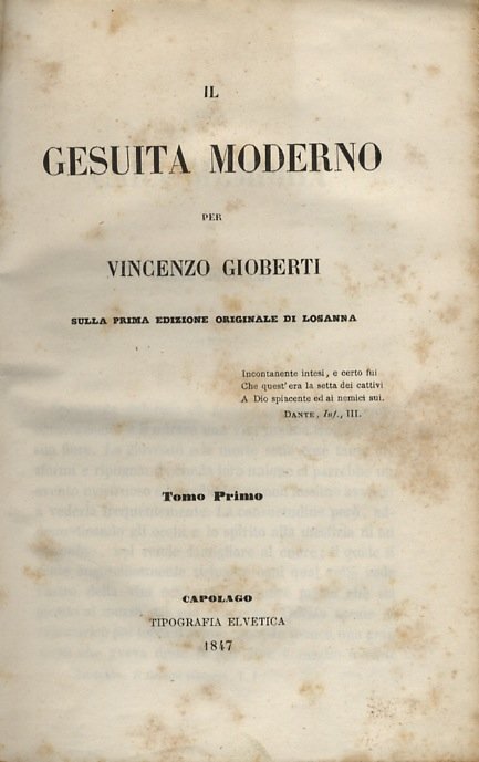Il gesuita moderno per Vincenzo Gioberti. Sulla prima edizione originale …