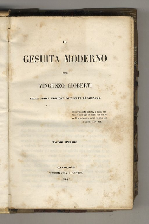 Il gesuita moderno per Vincenzo Gioberti. Sulla prima edizione originale …