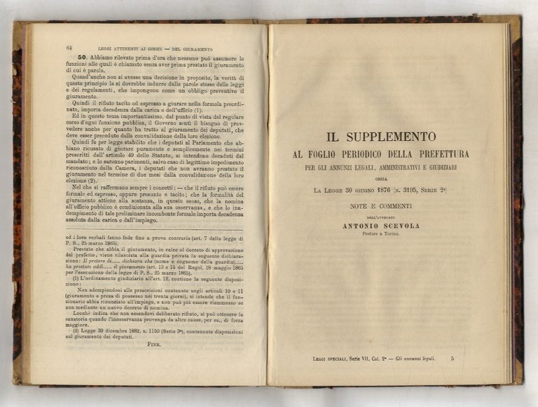 Il giuramento, ossia la Legge 30 giugno 1876, n. 3184 …