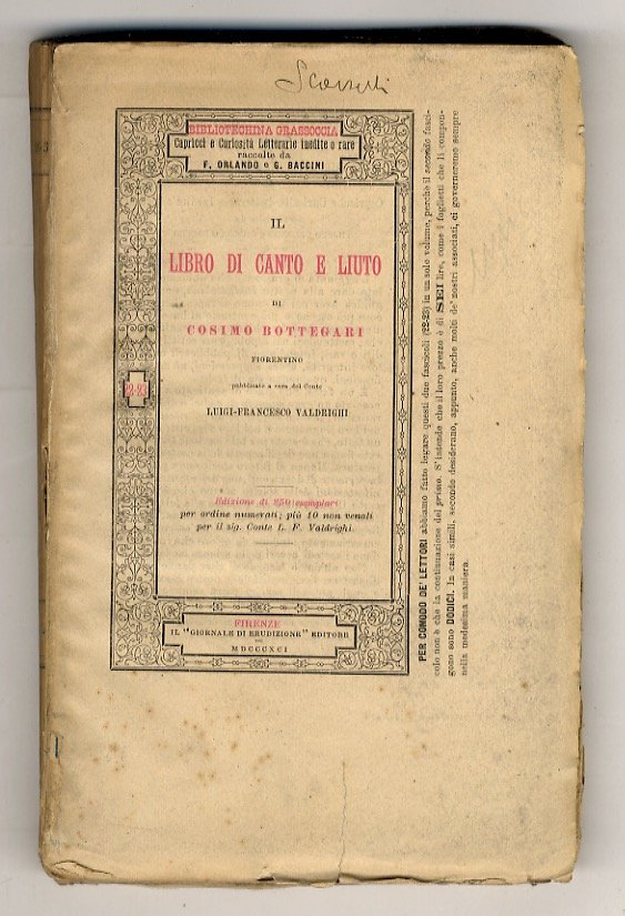 Il libro di canto e liuto di Cosimo Bottegari fiorentino, …