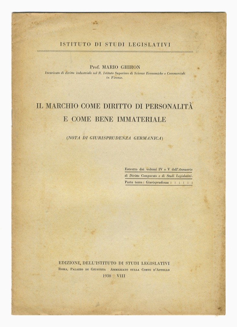 Il marchio come diritto di personalità e come bene immateriale …