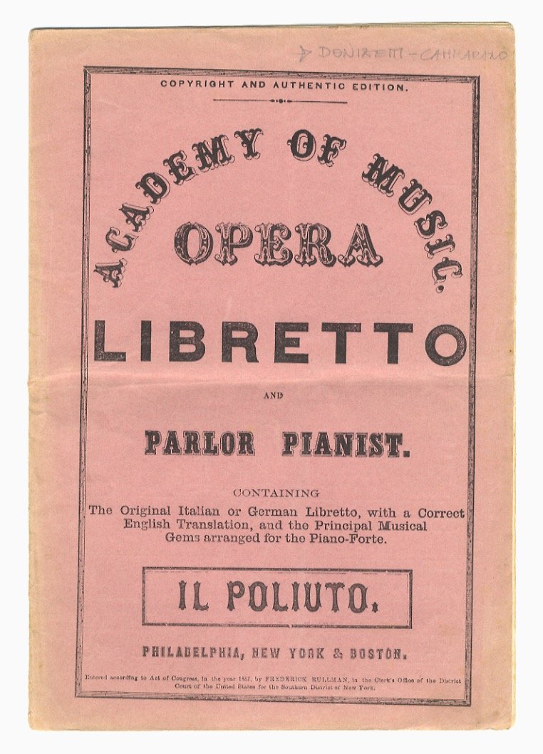 Il Poliuto: (The Martyrs). A Lyric Tragedy, in three Acts. … | Immagine principale