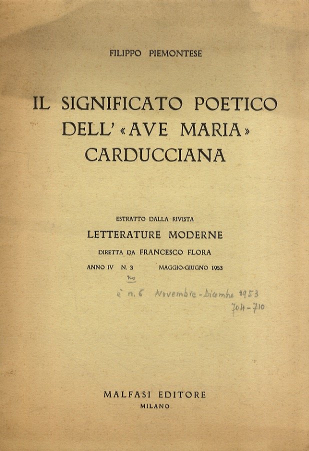 Il significato poetico dell'"Ave Maria" carducciana. Estratto dalla rivista Letterature …