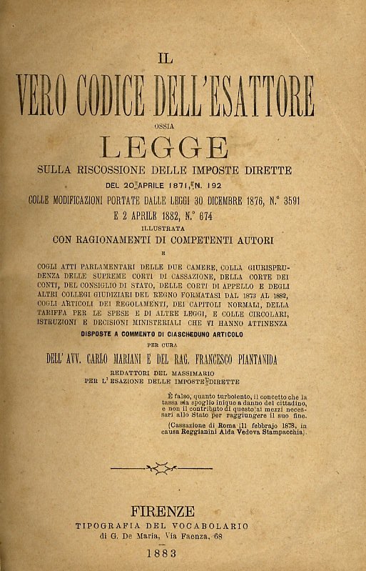 Il vero Codice dell'Esattore ossia Legge sulla riscossione delle imposte … | Immagine principale