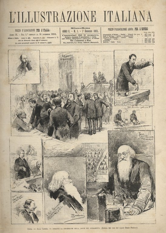 ILLUSTRAZIONE (L') Italiana. Rivista settimanale degli avvenimenti e personaggi contemporanei sopra la storia del giorno, la vita pubblica e sociale, scienze, belle arti, geografia e viaggi, teatri, musica, mode, ecc. [.] Anno X. 1883. Primo semestre e secondo semestre: dal fascicolo 1 del 7 gennaio 1883 al 52 del 30 dicembre 1883.