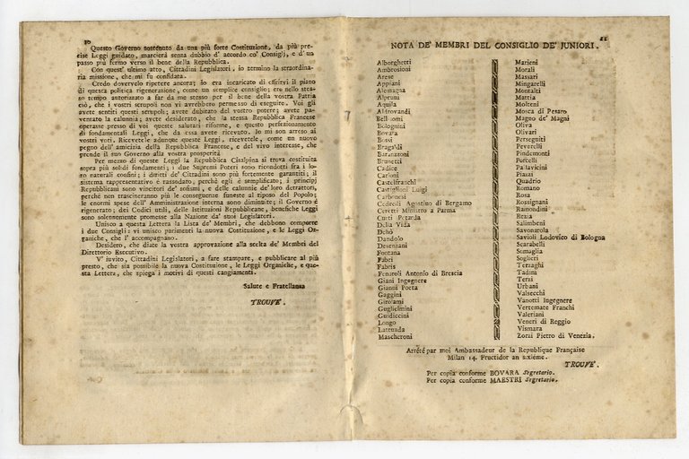 IN nome della Repubblica Cisalpina U.I., Milano li 15 fruttidoro …