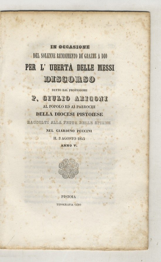 In occasione del solenne rendimento di grazie a Dio per …