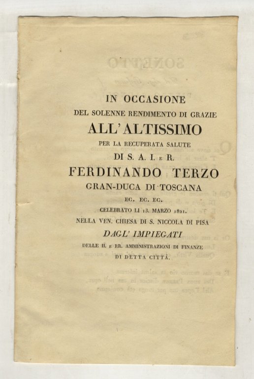 In occasione del solenne rendimento di grazie all'Altissimo per la …