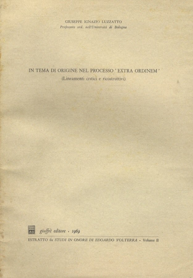 In tema di origine nel processo ‘extra ordinem'. (Lineamenti critici … | Immagine principale