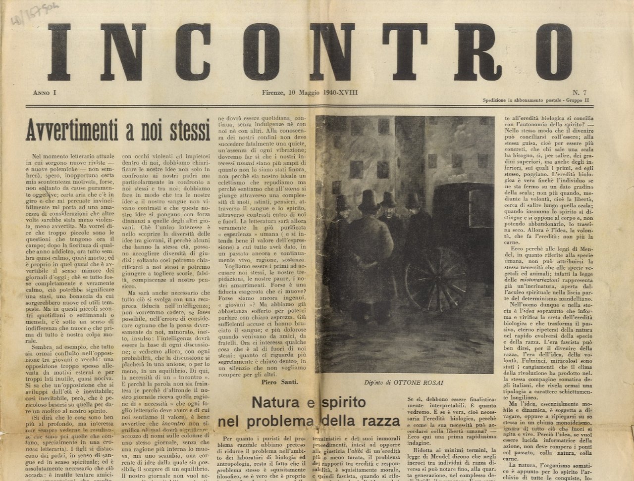Incontro. Anno I. N. 7. Firenze, 10 maggio 1940.