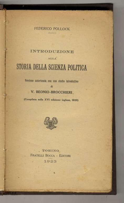 Introduzione alla storia della scienza politica. Versione autorizzata con uno …