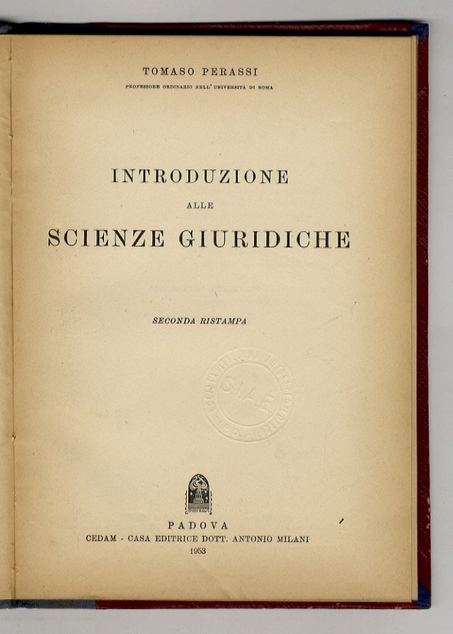 Introduzione alle scienze giuridiche. Seconda ristampa.