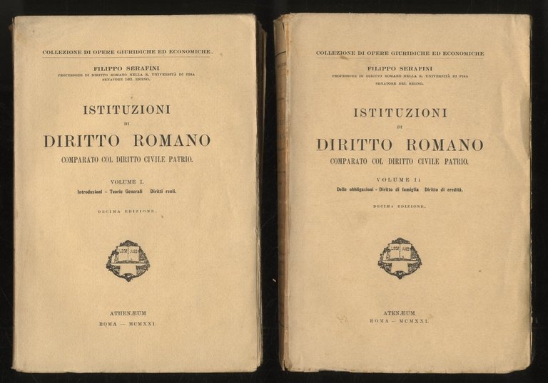 Istituzioni di diritto romano comparato col diritto civile patrio. Decima edizione.