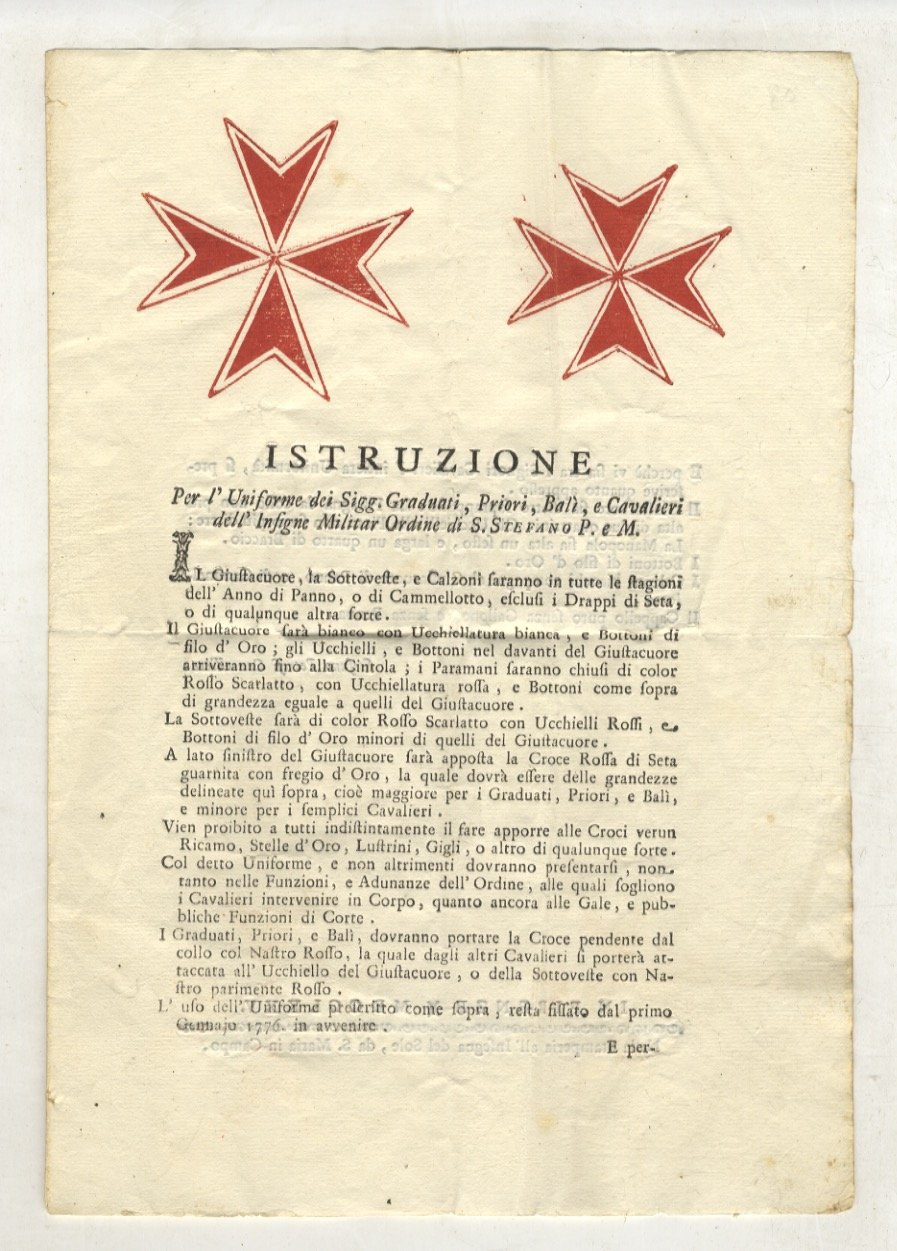 ISTRUZIONE per l'Uniforme dei Sigg. Graduati, Priori, Balì, e Cavalieri … | Immagine principale