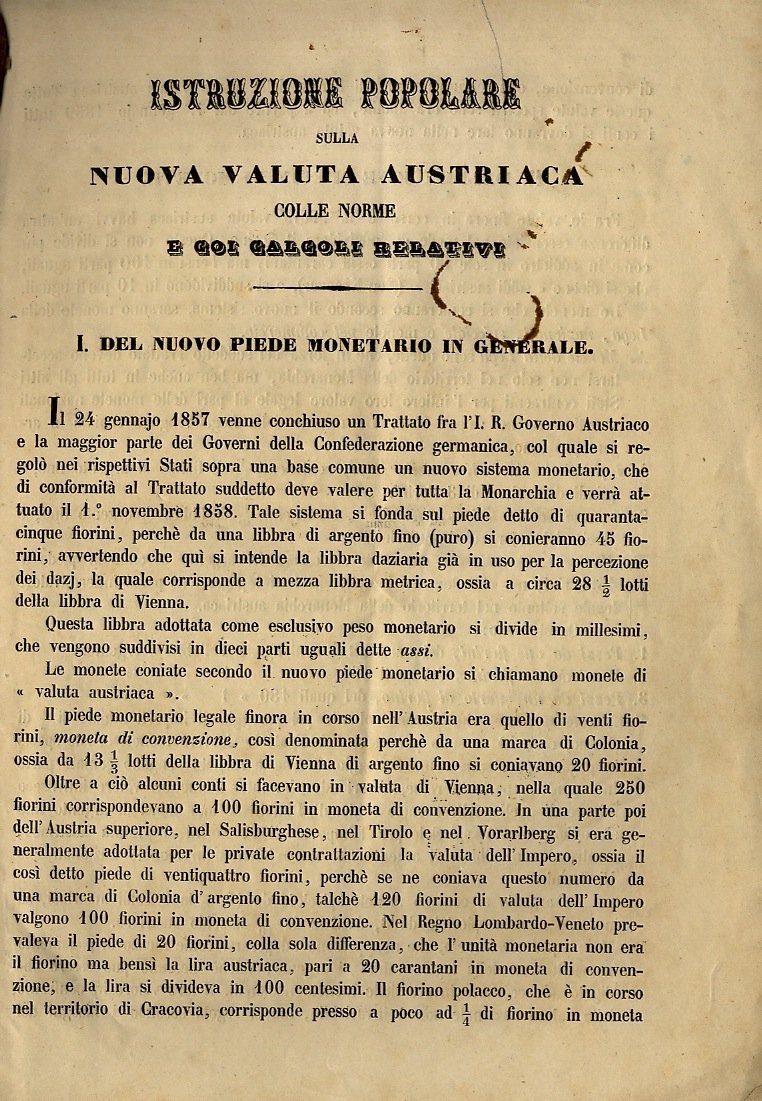 ISTRUZIONE popolare sulla nuova valuta Austriaca colle norme e coi …