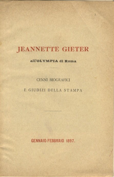 Jeanette Gieter all'Olympia di Roma. Cenni biografici e giudizi della … | Immagine principale