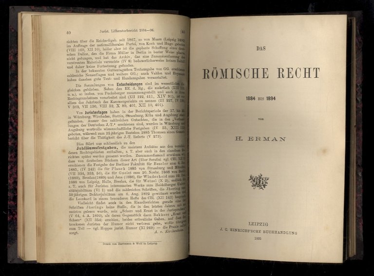 Juristischer Litteraturbericht 1884 bis 1894. Unter Mitwirkung von H. Erman, …
