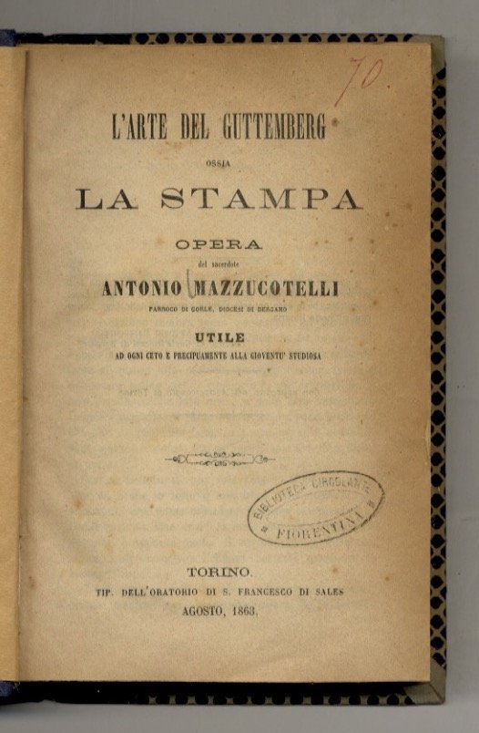 L'arte del Guttemberg [sic] ossia la stampa. Opera del sacerdote … | Immagine principale