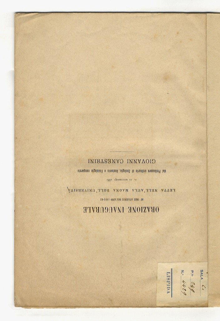 L'indirizzo della odierna biologia. Orazione inaugurale.