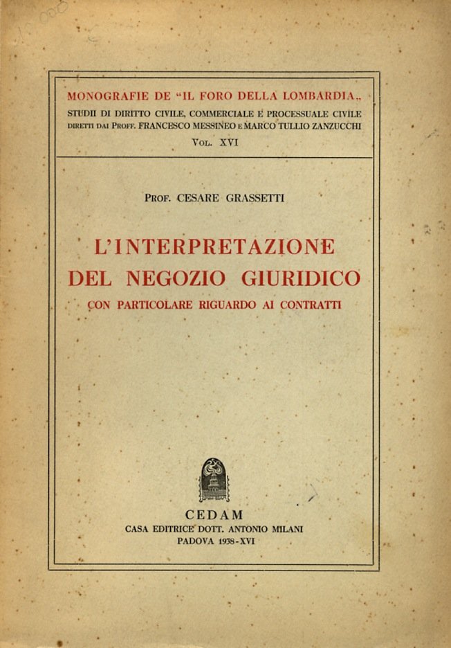 L'interpretazione del negozio giuridico con particolare riguardo ai contratti. | Immagine principale
