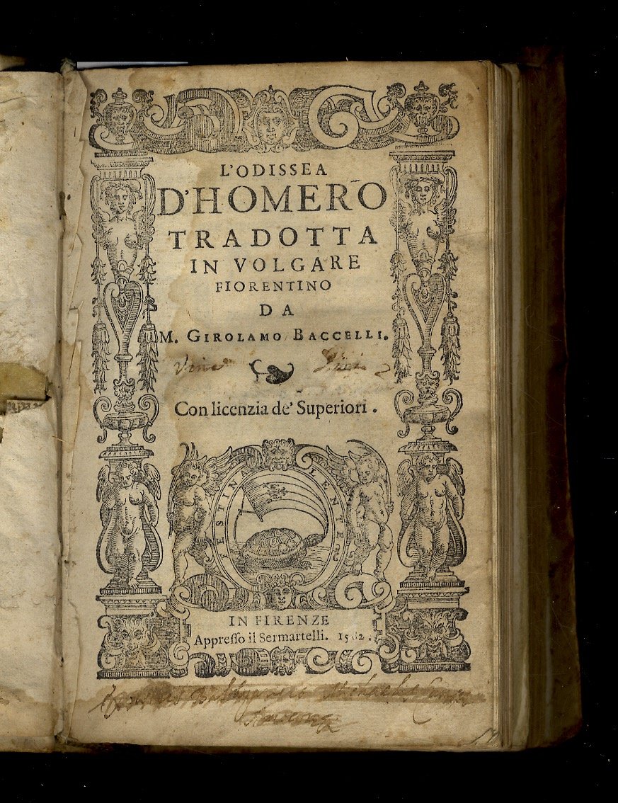 L'Odissea d'Homero tradotta in volgare fiorentino da m. Girolamo Baccelli.