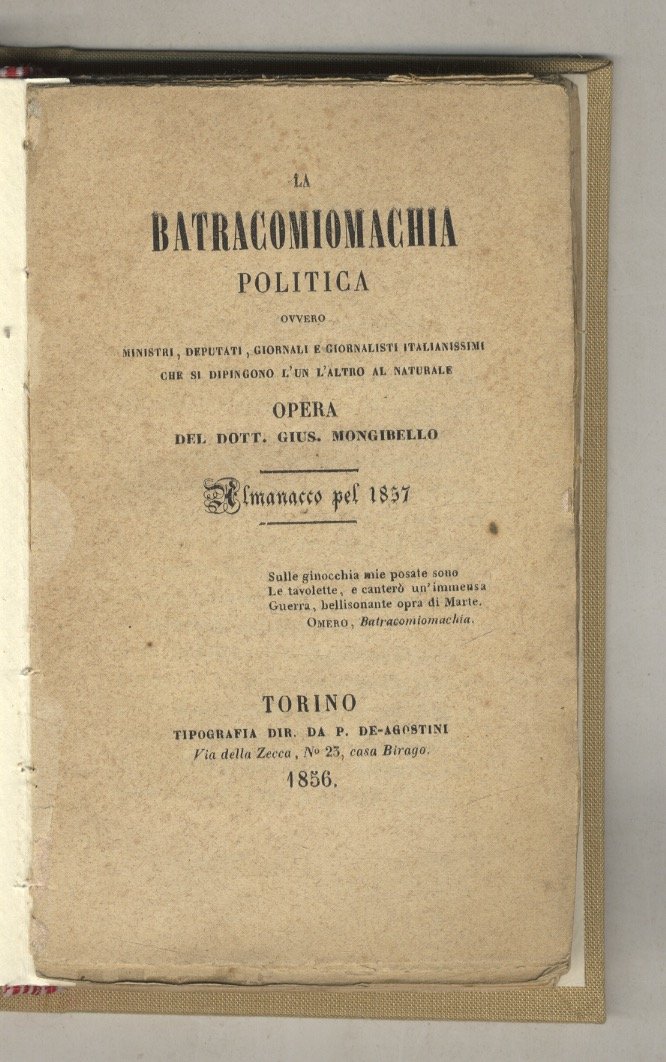La Batracomiomachia Politica, ovvero ministri, deputati, giornali e giornalisti italianissimi … | Immagine principale