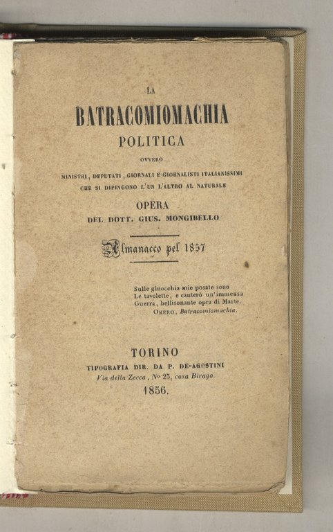 La Batracomiomachia Politica, ovvero ministri, deputati, giornali e giornalisti italianissimi … | Immagine Gallery 1