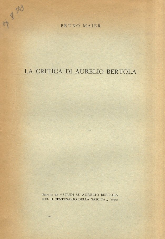 La critica di Aurelio Bertola. Estratto da "Studi su Aurelio … | Immagine principale