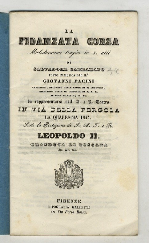 La Fidanzata còrsa. Melodrama tragico in 3 atti di Salvatore …