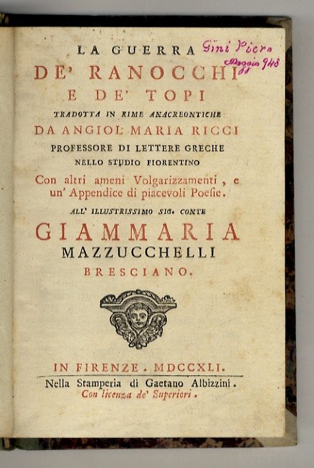 La Guerra de' ranocchi e de' topi tradotta in rime … | Immagine principale