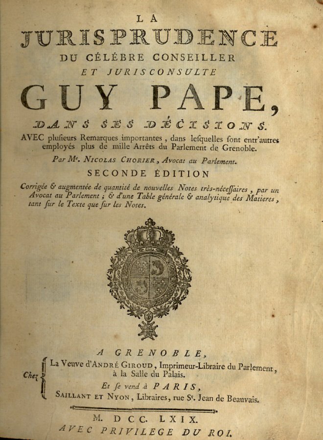 La jurisprudence du célébre conseiller et jureconsulte GUY PAPE dans …