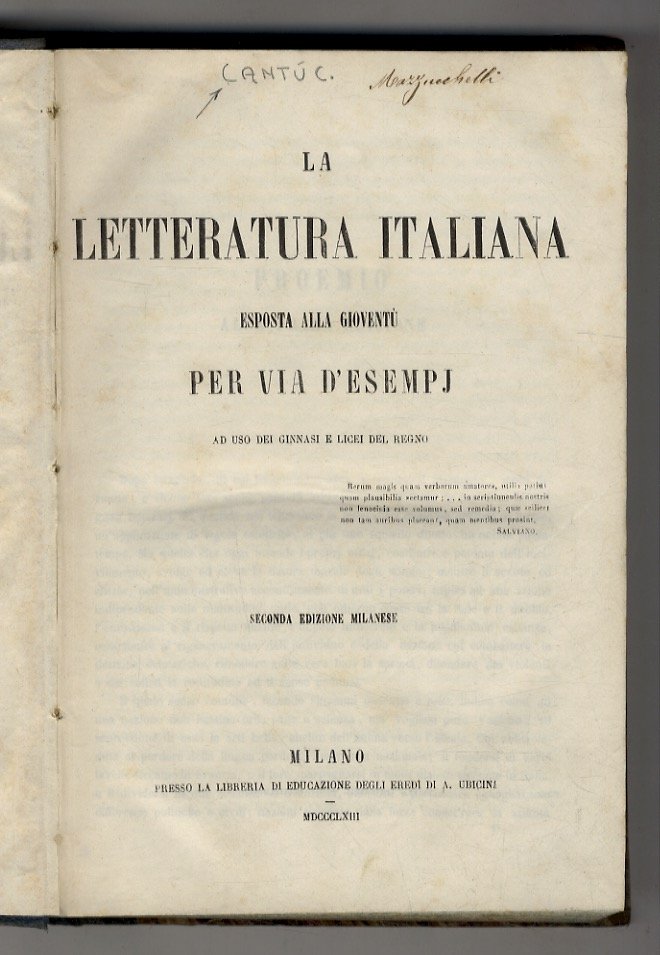 La letteratura italiana esposta alla gioventù per via d'esempj. Ad …