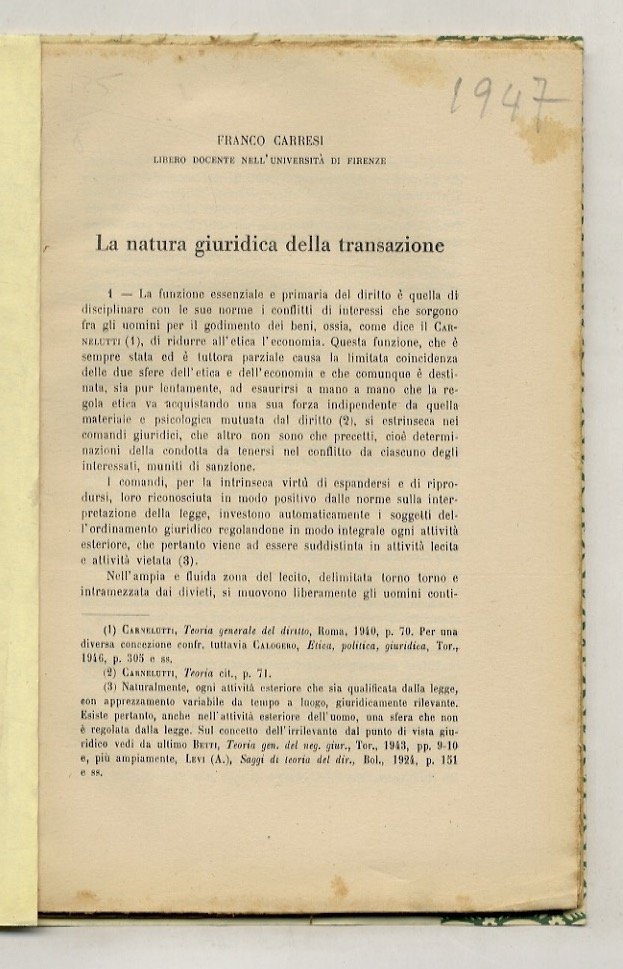 La natura giuridica della transazione.