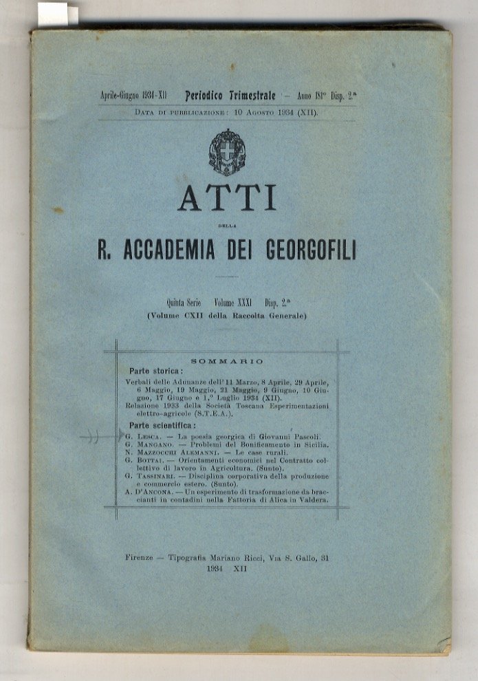La poesia georgica di Giovanni Pascoli. Conferenza.(In: Atti della R. …