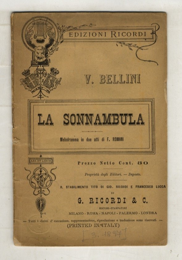 La Sonnambula. Melodramma di F. Romani. Musica di V. Bellini. | Immagine principale