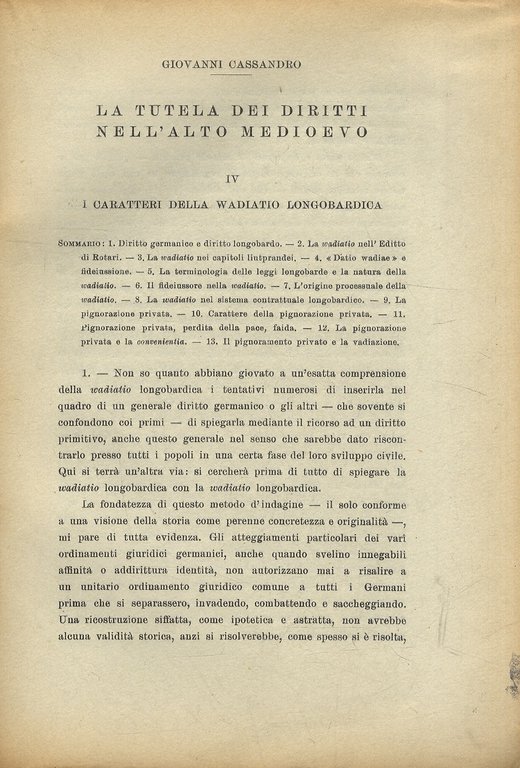 La tutela dei diritti nell'alto medioevo. (In: "Annali della Facoltà …
