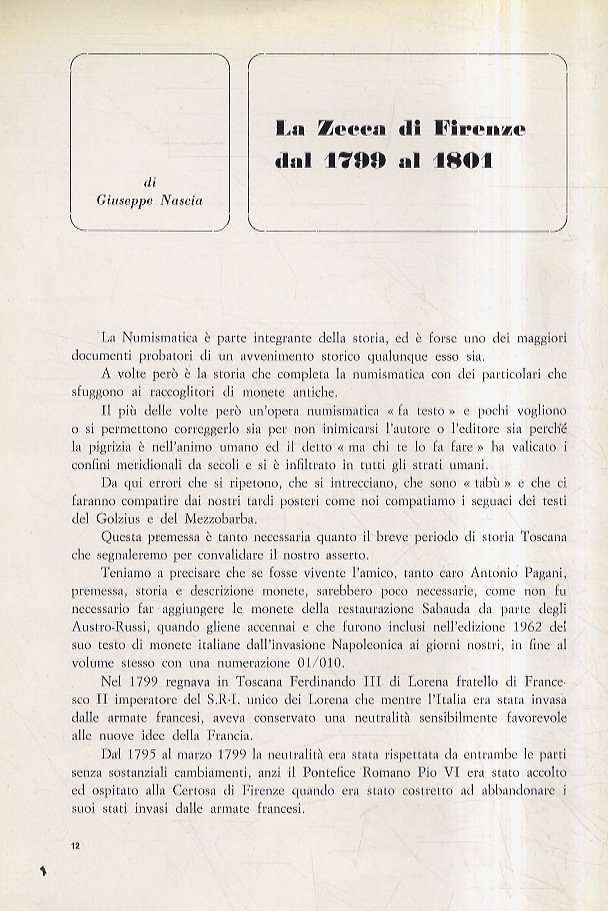 La Zecca di Firenze dal 1799 al 1901.